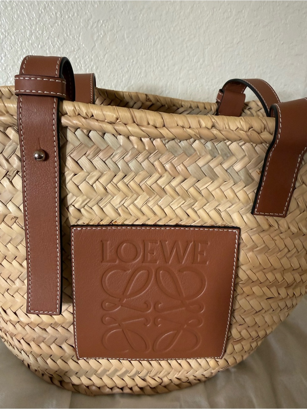 Loewe Natural Straw Tote with Brown Leather Trim and Logo Patch - Picture 7 of 9